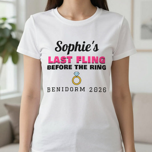 Personalised Last Fling Before The Ring T-Shirt T-Shirt in White, worn, our photo