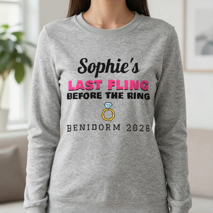 Personalised Last Fling Before The Ring T-Shirt Sweatshirt in Sport Grey, worn, our photo