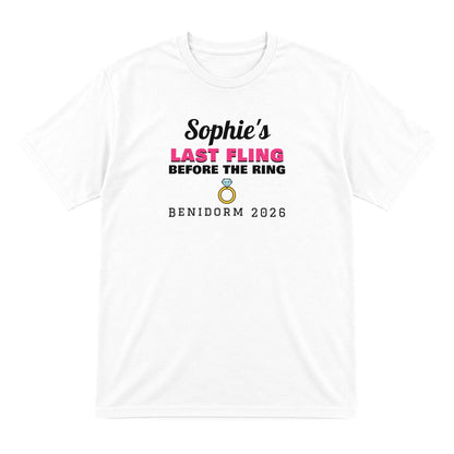 Personalised Last Fling Before The Ring T-Shirt laid flat