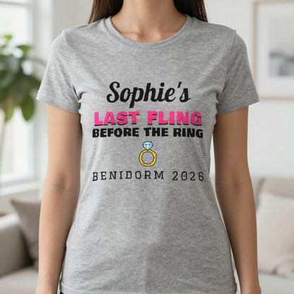 Personalised Last Fling Before The Ring T-Shirt T-Shirt in Sport Grey, worn, our photo