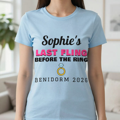 Personalised Last Fling Before The Ring T-Shirt T-Shirt in Light Blue, worn, our photo