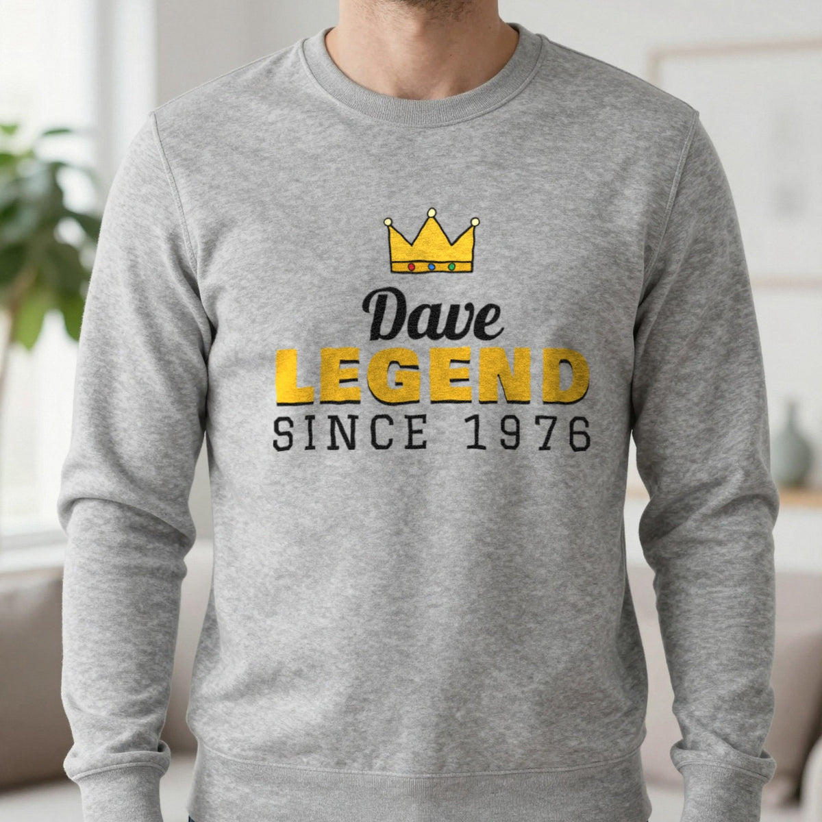 Personalised Legend Since Year T-Shirt Sweatshirt in Sport Grey, worn, our photo
