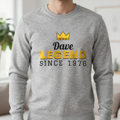 Personalised Legend Since Year T-Shirt Sweatshirt in Sport Grey, worn, our photo