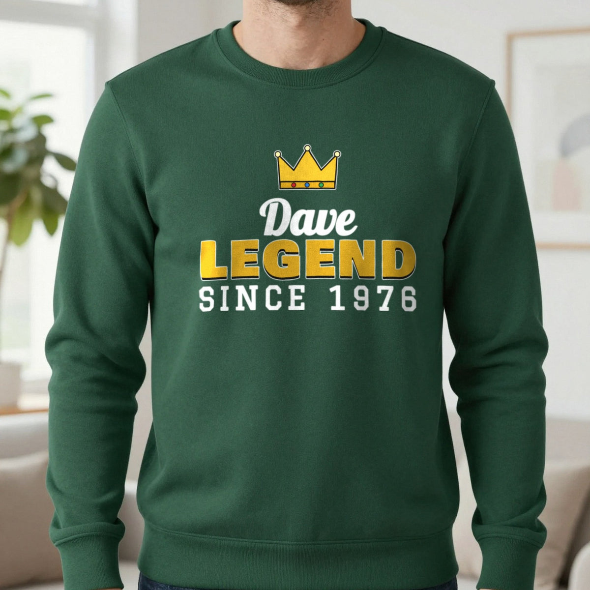 Personalised Legend Since Year T-Shirt Sweatshirt in Forest Green, worn, our photo
