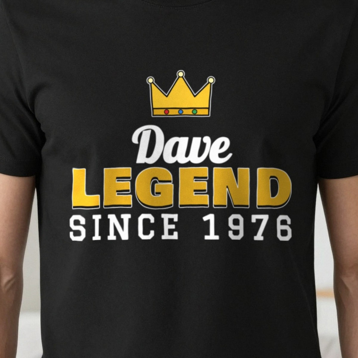 Personalised Legend Since Year T-Shirt print close-up, our photo