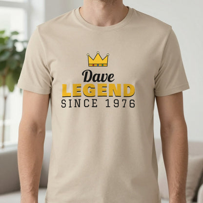 Personalised Legend Since Year T-Shirt T-Shirt in Sand, worn, our photo