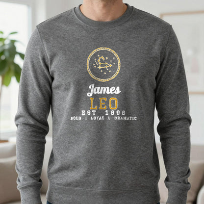 Personalised Leo T-Shirt & Sweatshirt Sweatshirt in Charcoal, worn, our photo