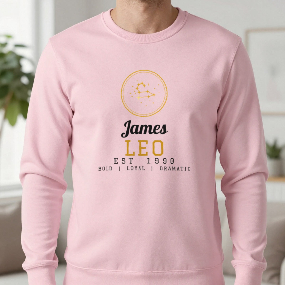Personalised Leo T-Shirt & Sweatshirt Sweatshirt in Light Pink, worn, our photo