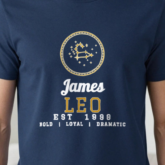 Personalised Leo T-Shirt & Sweatshirt print close-up, our photo