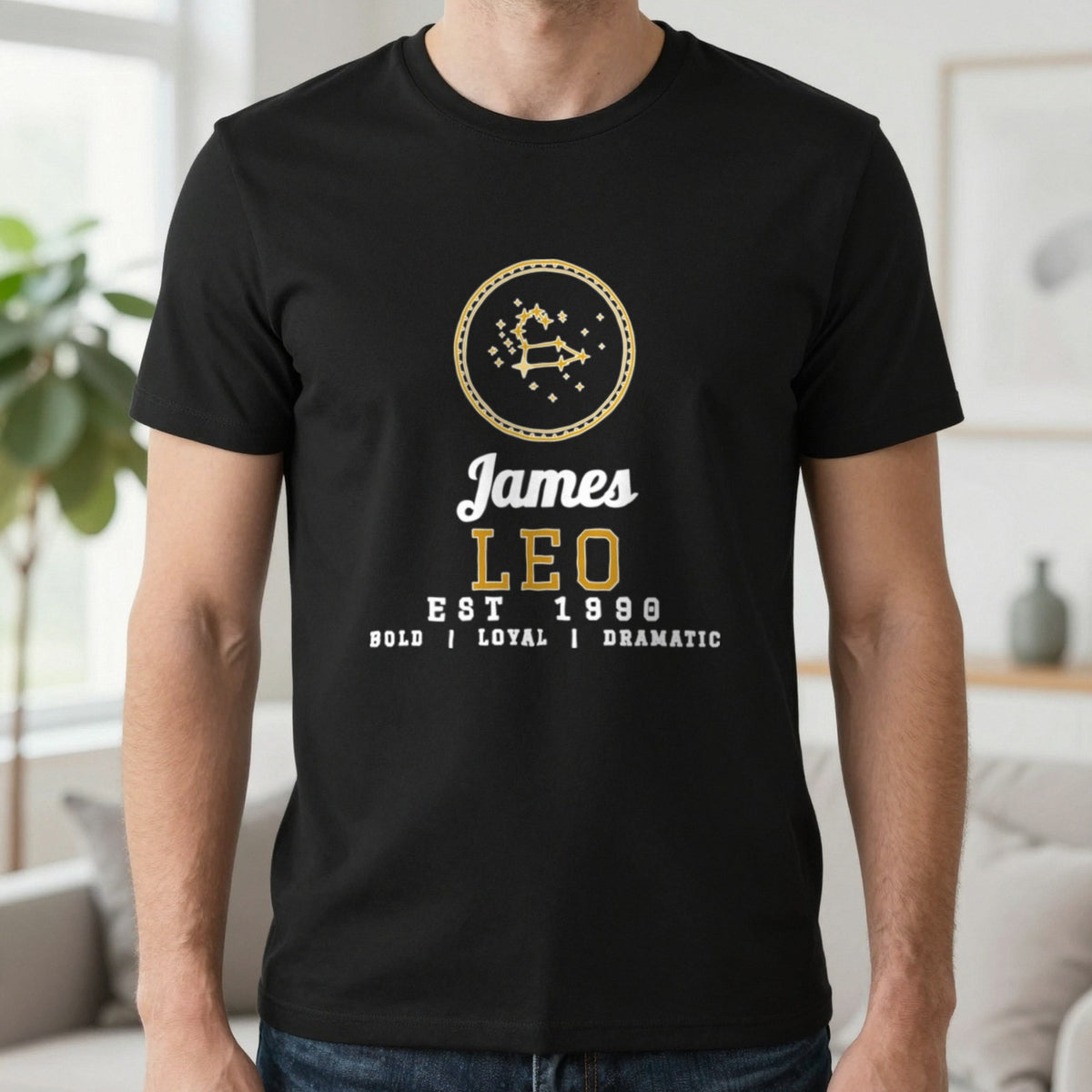 Personalised Leo T-Shirt & Sweatshirt T-Shirt in Black, worn, our photo
