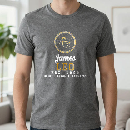 Personalised Leo T-Shirt & Sweatshirt T-Shirt in Charcoal, worn, our photo