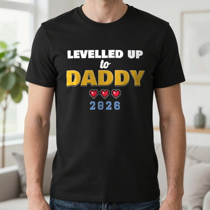 Personalised Levelled Up To Daddy T-Shirt & Sweatshirt T-Shirt in Black, worn, our photo