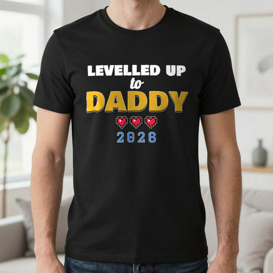 Personalised Levelled Up To Daddy T-Shirt & Sweatshirt T-Shirt in Black, worn, our photo