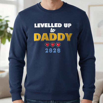 Personalised Levelled Up To Daddy T-Shirt & Sweatshirt Sweatshirt in Navy, worn, our photo