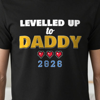 Personalised Levelled Up To Daddy T-Shirt & Sweatshirt print close-up, our photo