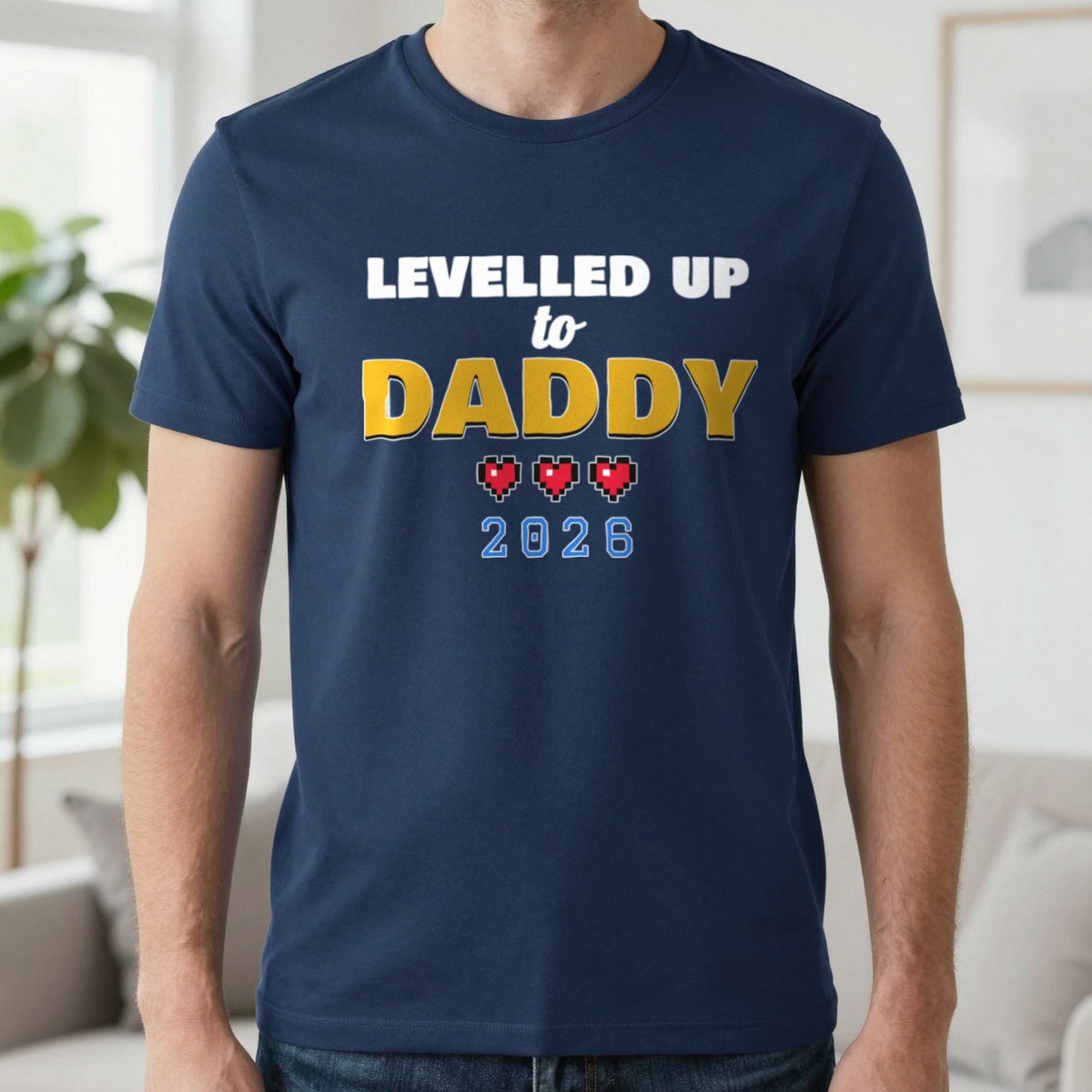 Personalised Levelled Up To Daddy T-Shirt & Sweatshirt T-Shirt in Navy, worn, our photo