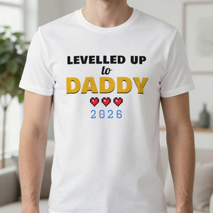Personalised Levelled Up To Daddy T-Shirt & Sweatshirt T-Shirt in White, worn, our photo