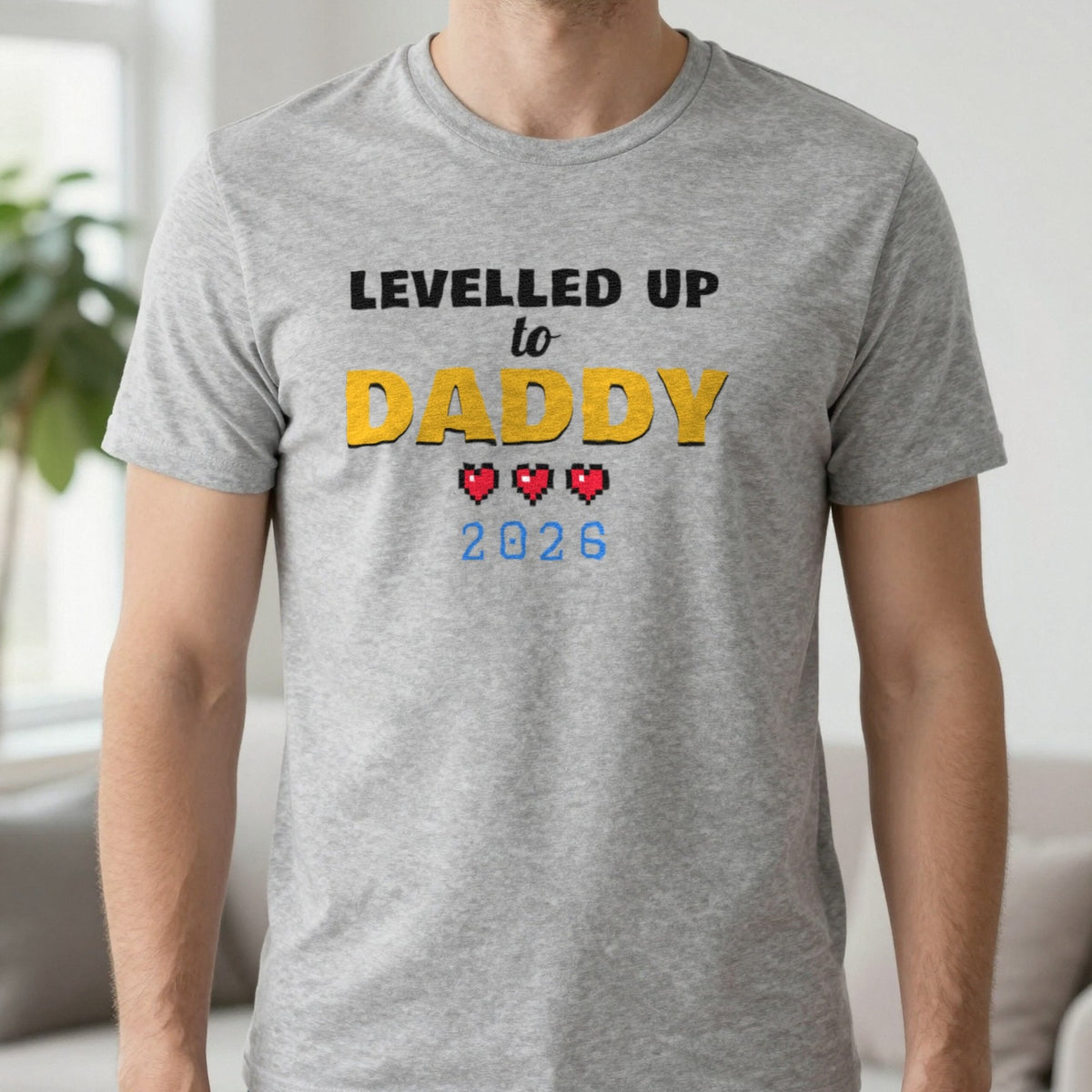 Personalised Levelled Up To Daddy T-Shirt & Sweatshirt T-Shirt in Sport Grey, worn, our photo
