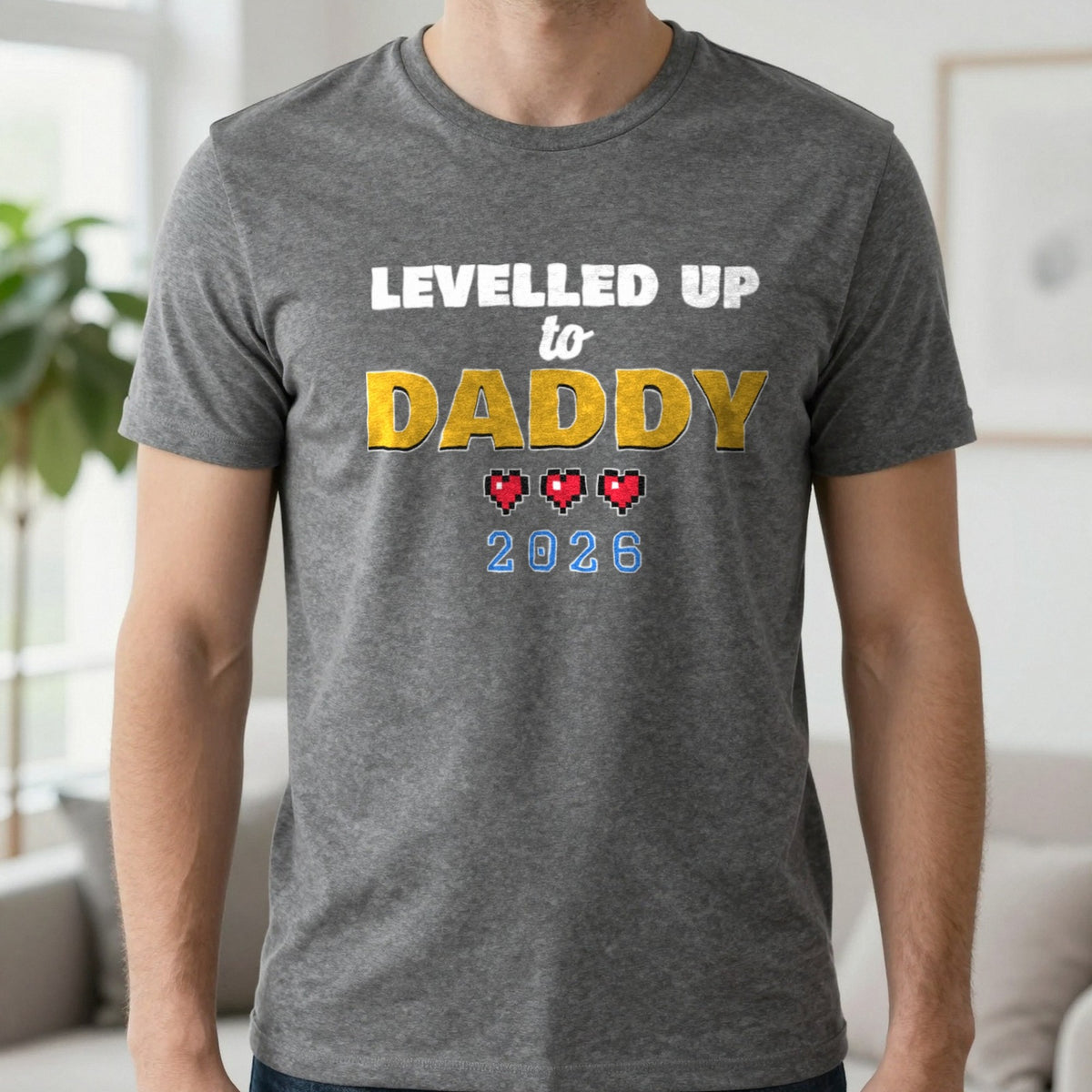 Personalised Levelled Up To Daddy T-Shirt & Sweatshirt T-Shirt in Charcoal, worn, our photo