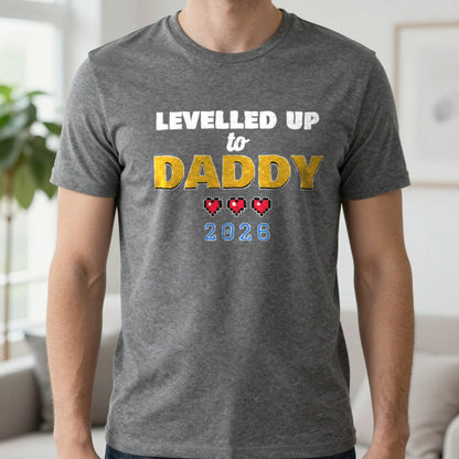 Personalised Levelled Up To Daddy T-Shirt & Sweatshirt T-Shirt in Charcoal, worn, our photo
