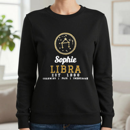 Personalised Libra T-Shirt & Sweatshirt Sweatshirt in Black, worn, our photo