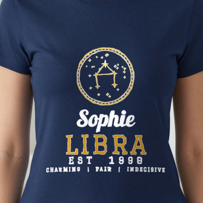 Personalised Libra T-Shirt & Sweatshirt print close-up, our photo