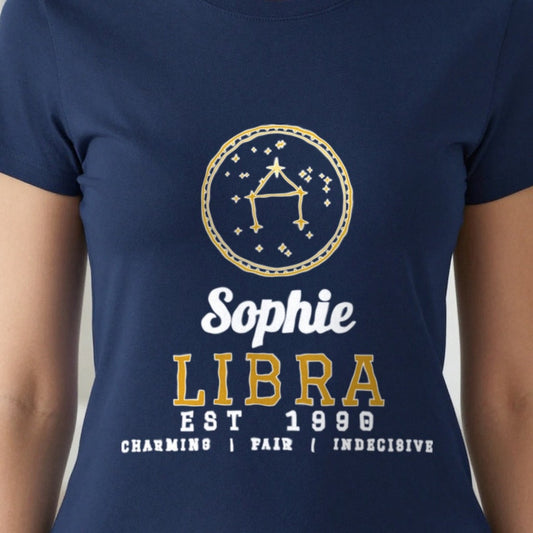 Personalised Libra T-Shirt & Sweatshirt print close-up, our photo