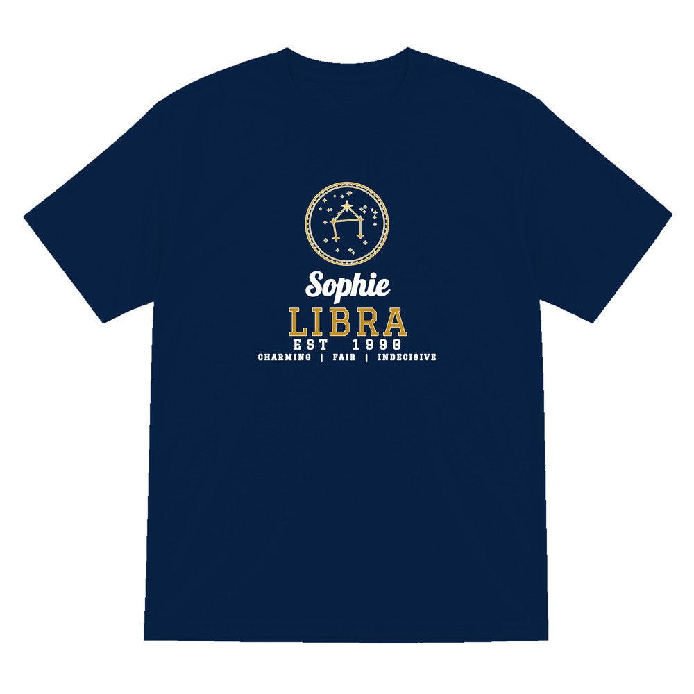 Personalised Libra T-Shirt & Sweatshirt laid flat