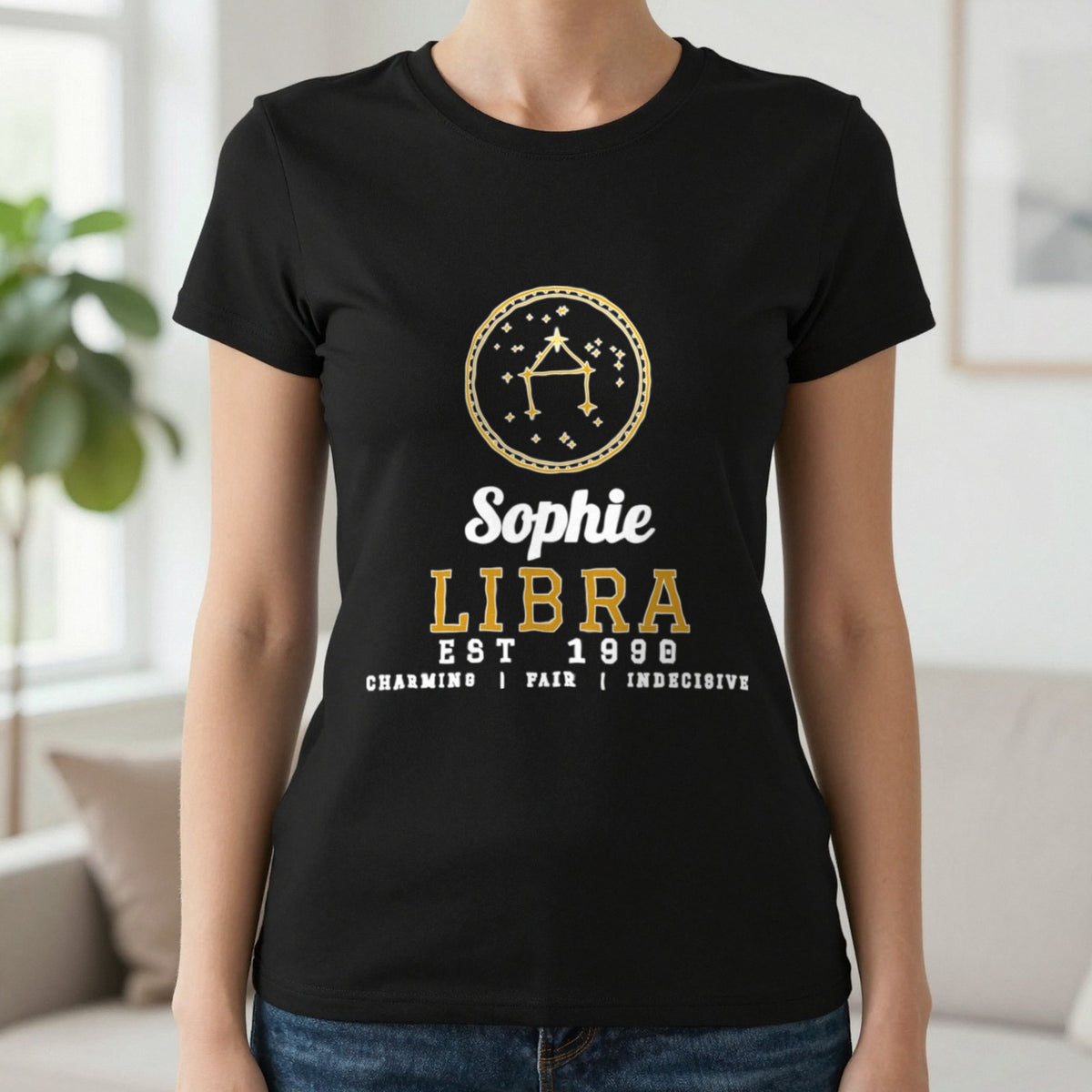 Personalised Libra T-Shirt & Sweatshirt T-Shirt in Black, worn, our photo