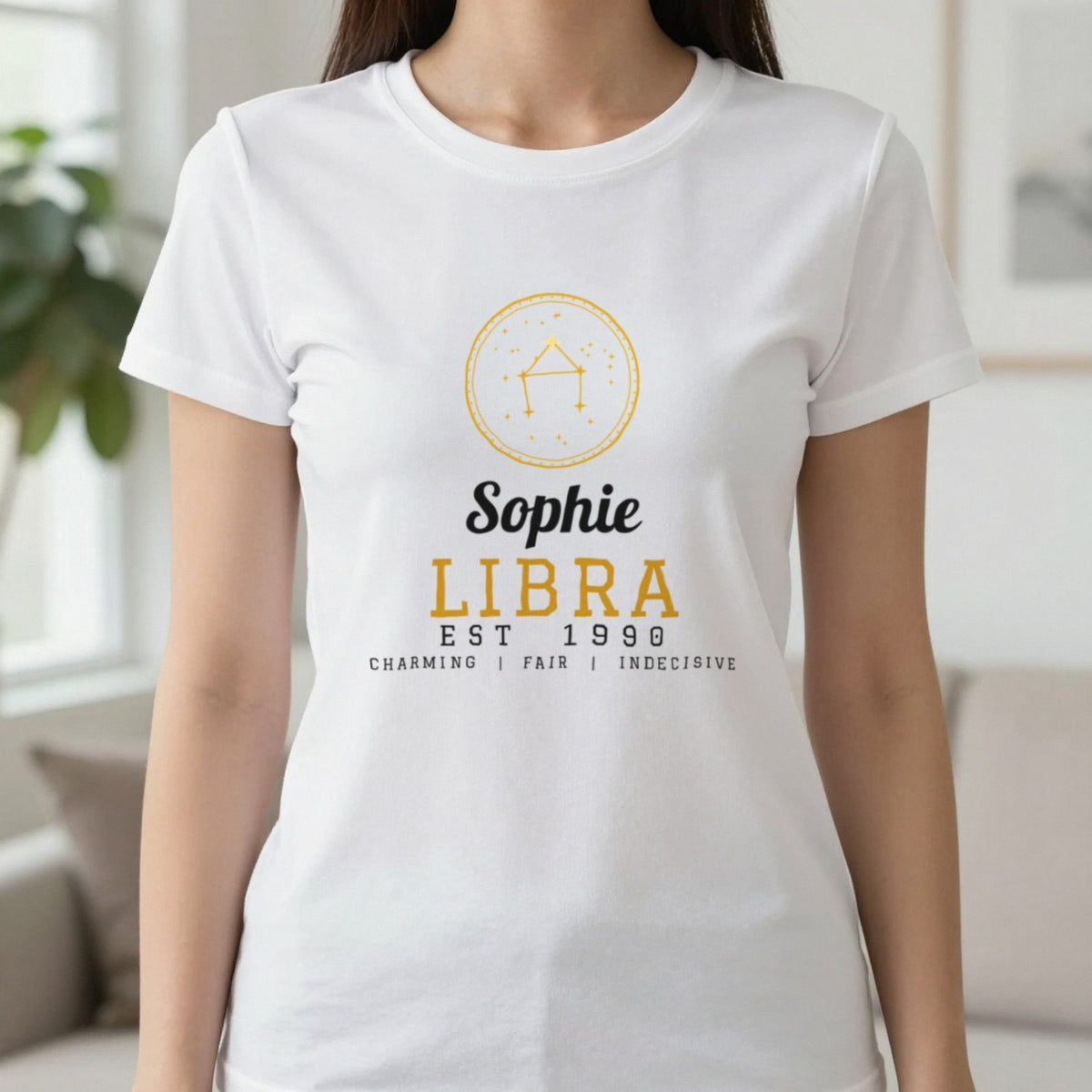 Personalised Libra T-Shirt & Sweatshirt T-Shirt in White, worn, our photo