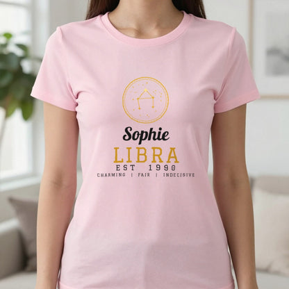 Personalised Libra T-Shirt & Sweatshirt T-Shirt in Light Pink, worn, our photo