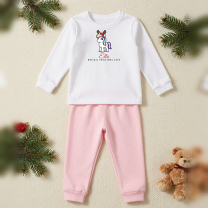 Magical Christmas Unicorn Personalised Kids Christmas Pyjamas, Kids in White / Pink, our photo