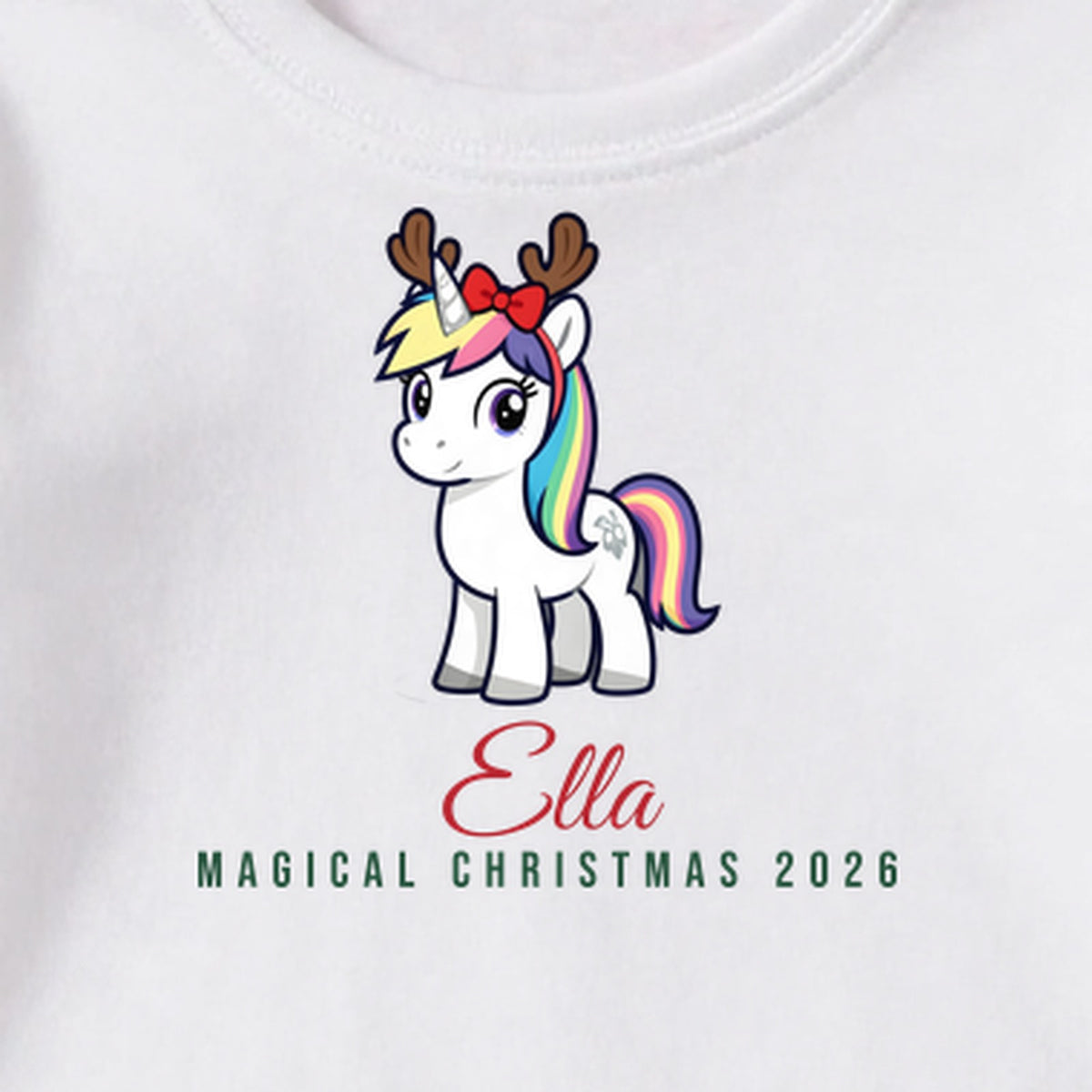 Magical Christmas Unicorn personalised print close-up