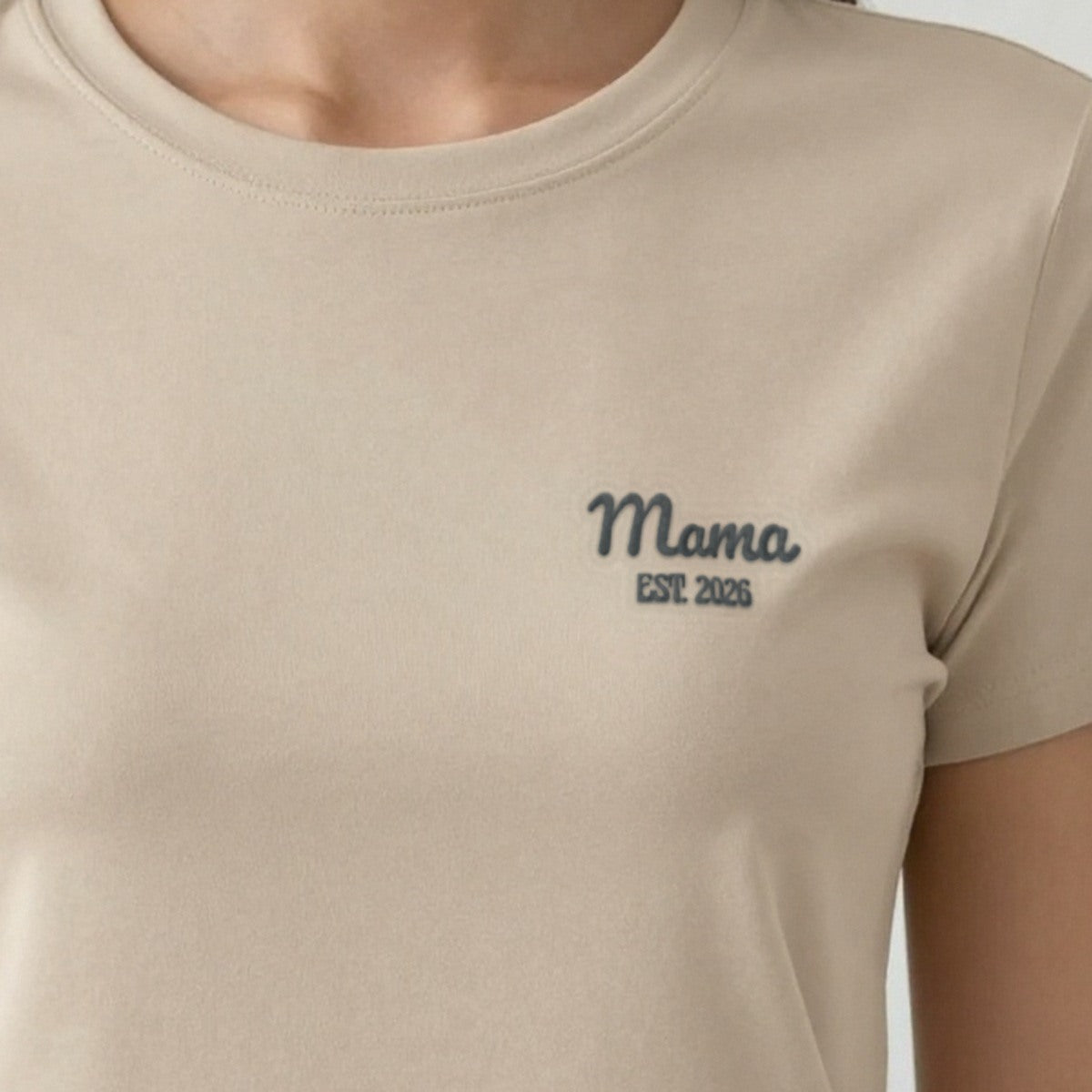 Mama Est. Sweatshirt for a New Mum, adult t-shirt in sand, embroidered