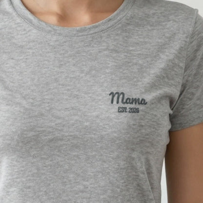 Mama Est. Sweatshirt for a New Mum, adult t-shirt in ash, embroidered