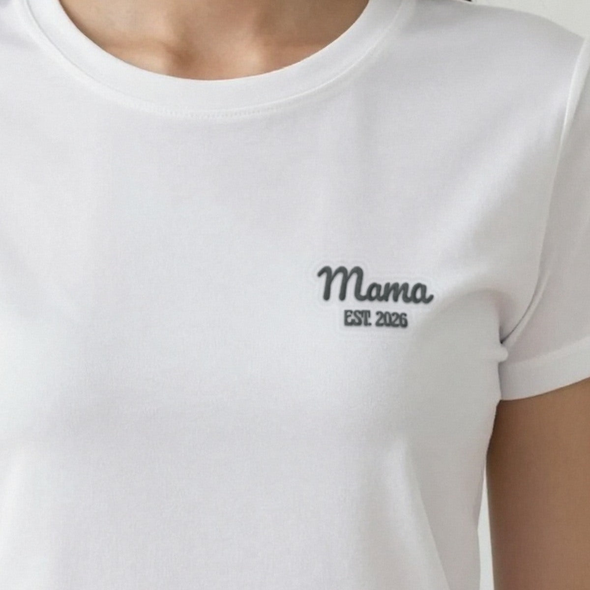 Mama Est. Sweatshirt for a New Mum, adult t-shirt in white, embroidered