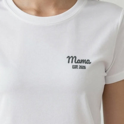 Mama Est. Sweatshirt for a New Mum, adult t-shirt in white, embroidered
