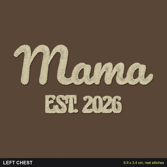 Mama Est. Sweatshirt for a New Mum: close-up of the real stitches with sizes