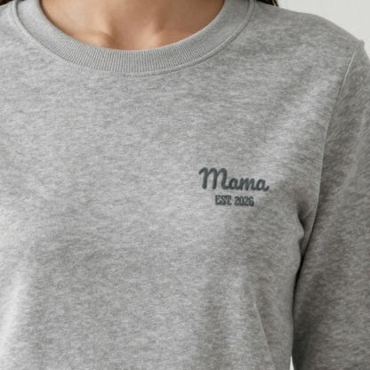 Mama Est. Sweatshirt for a New Mum, adult sweatshirt in ash, embroidered