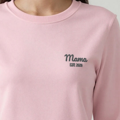 Mama Est. Sweatshirt for a New Mum, adult sweatshirt in light pink, embroidered