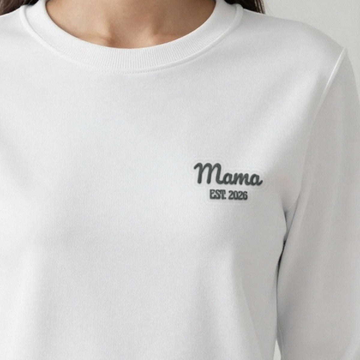 Mama Est. Sweatshirt for a New Mum, adult sweatshirt in white, embroidered