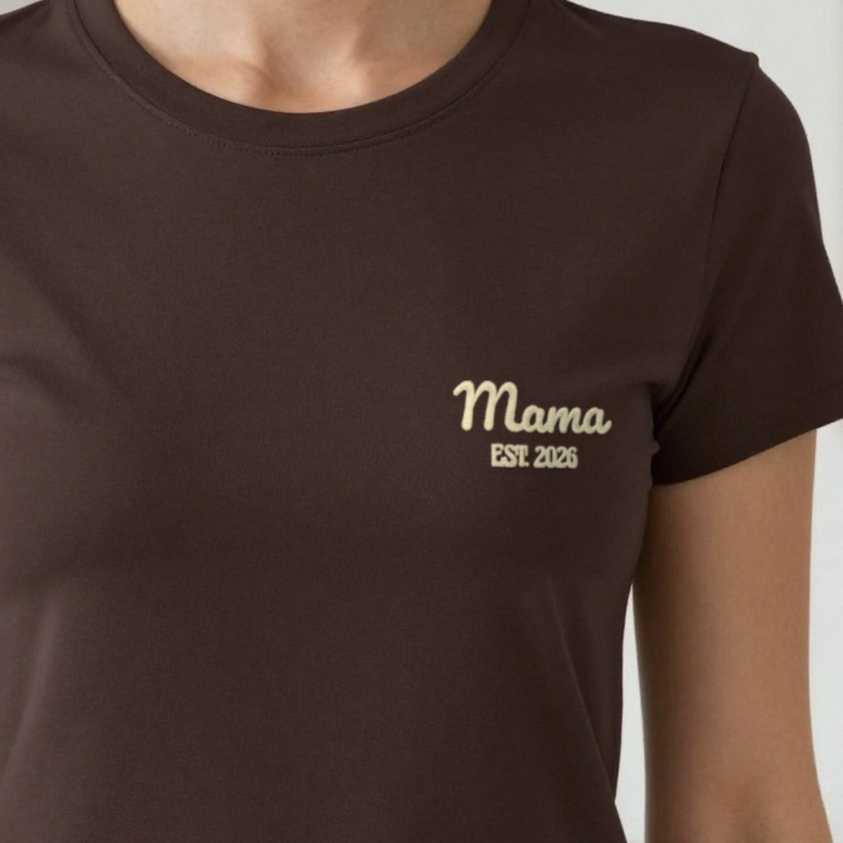 Mama Est. Sweatshirt for a New Mum, adult t-shirt in dark chocolate, embroidered