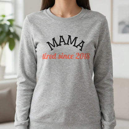 Personalised Mama Sweatshirt & T-Shirt Sweatshirt in Sport Grey, worn, our photo