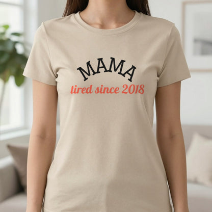 Personalised Mama Sweatshirt & T-Shirt T-Shirt in Sand, worn, our photo