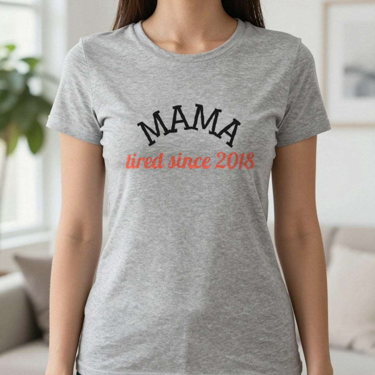 Personalised Mama Sweatshirt & T-Shirt T-Shirt in Sport Grey, worn, our photo