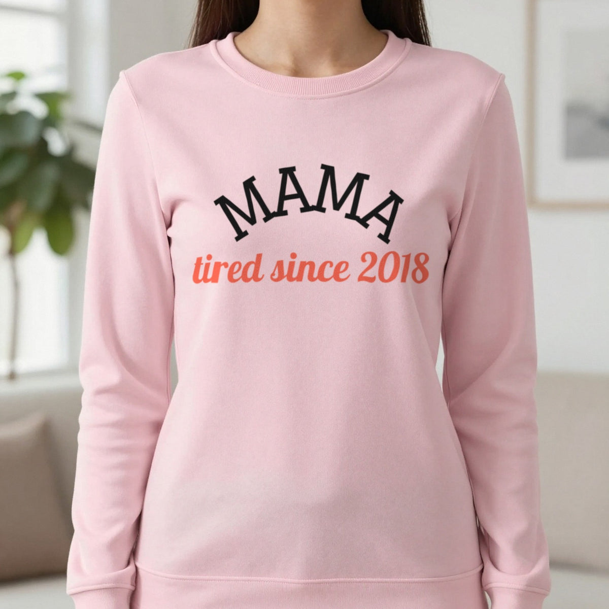 Personalised Mama Sweatshirt & T-Shirt Sweatshirt in Light Pink, worn, our photo