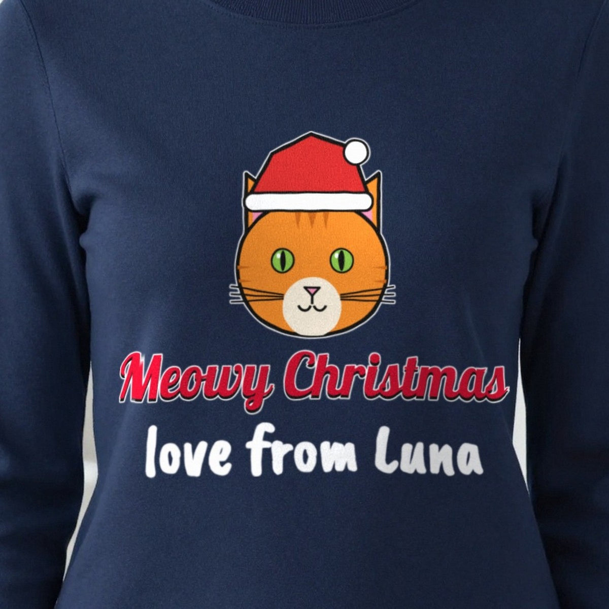 Personalised Meowy Christmas Jumper & T-Shirt print close-up, our photo