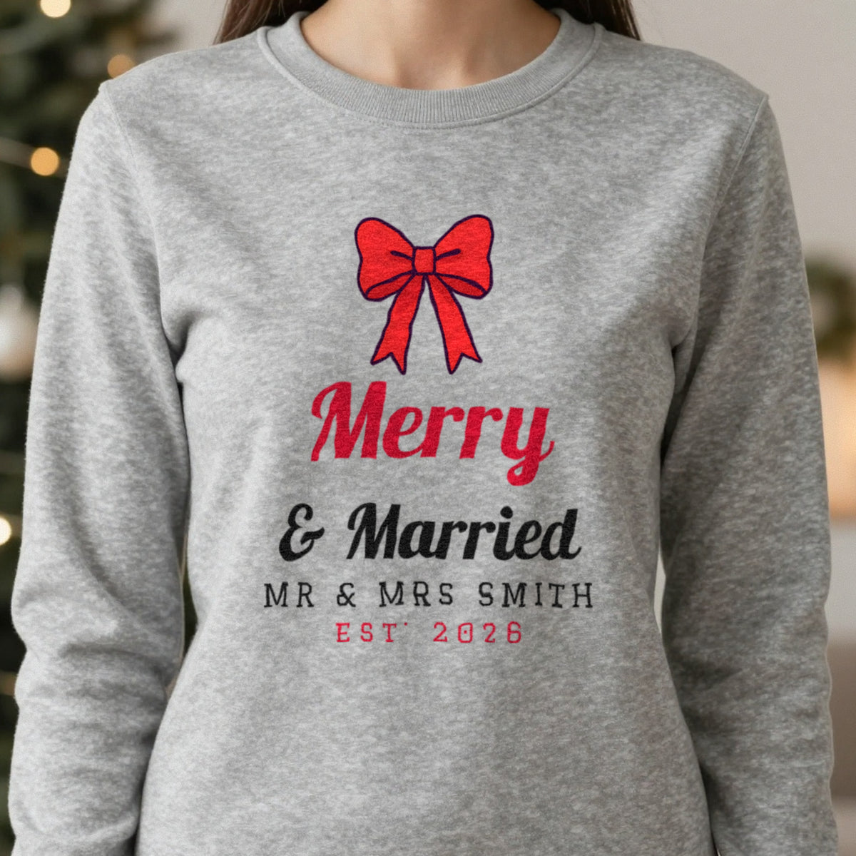 Personalised Merry & Married Christmas Jumper & T-Shirt close-up