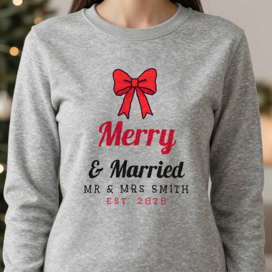 Personalised Merry & Married Christmas Jumper & T-Shirt close-up