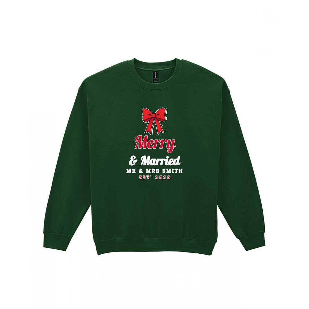 Personalised Merry & Married Christmas Jumper & T-Shirt Sweatshirt in Forest Green